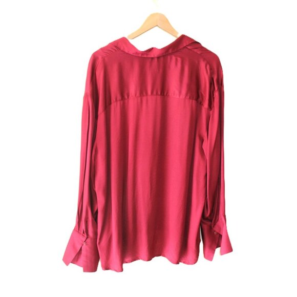 GAP Relaxed Satin Shirt in Red Delicious, Size L - Picture 4 of 11